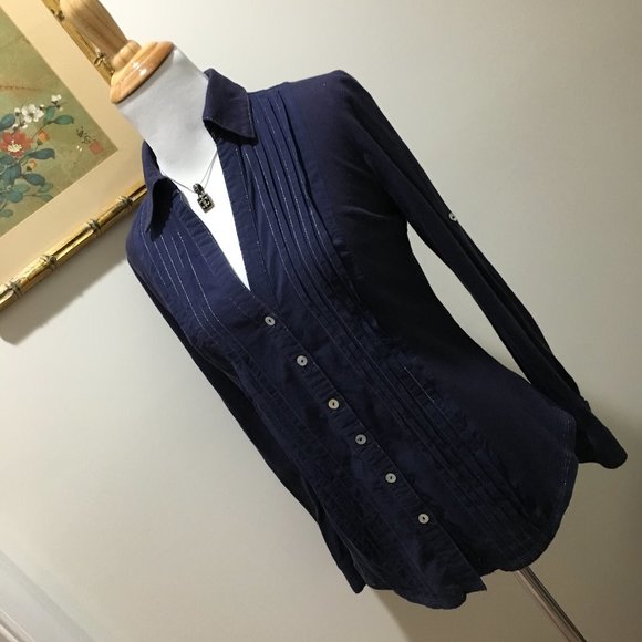 CLEANOUT SALE 90s Blue Tux Blouse - Picture 2 of 7